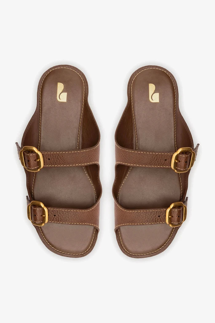 Amalfi Flat Burnt Umber Leather Flat - Sandal Larroudé