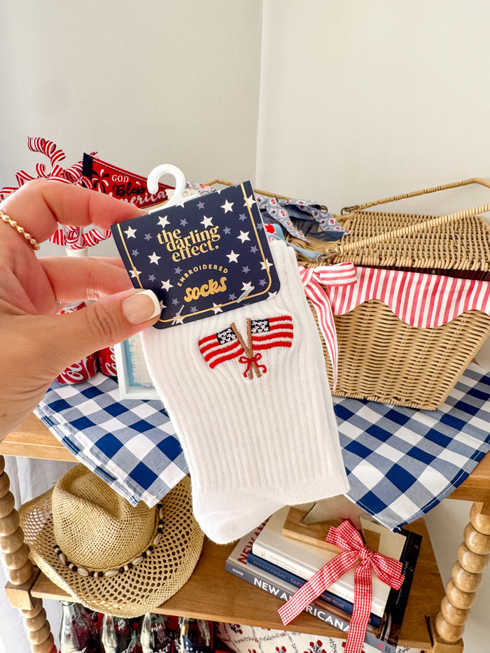 American Flag Embroidered Crew Socks