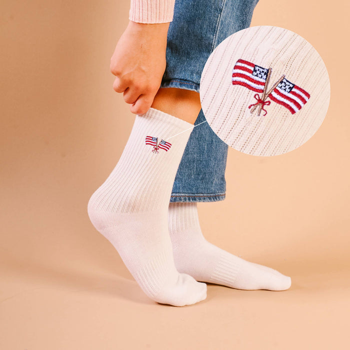 American Flag Embroidered Crew Socks