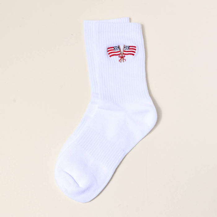 American Flag Embroidered Crew Socks