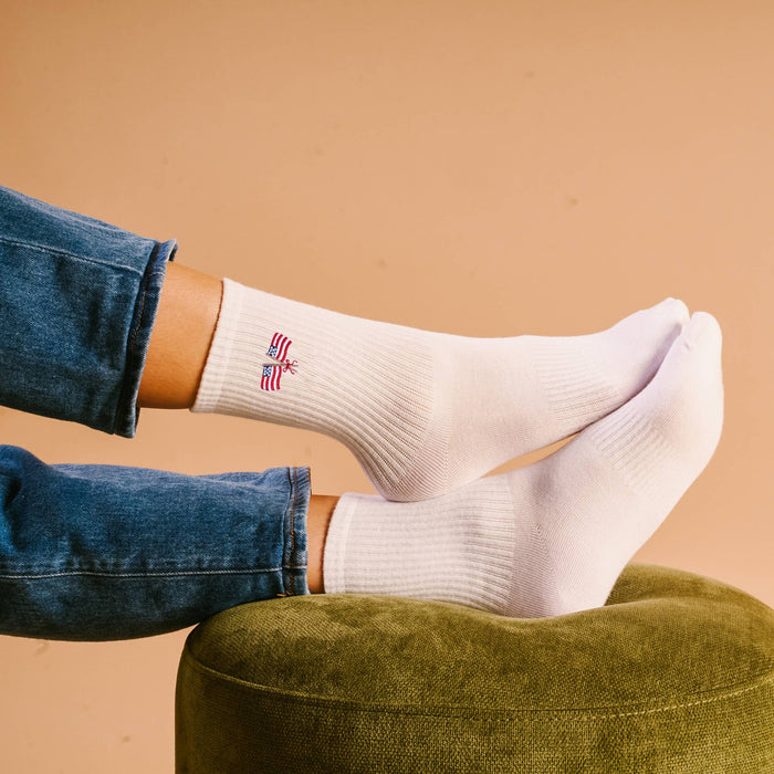 American Flag Embroidered Crew Socks