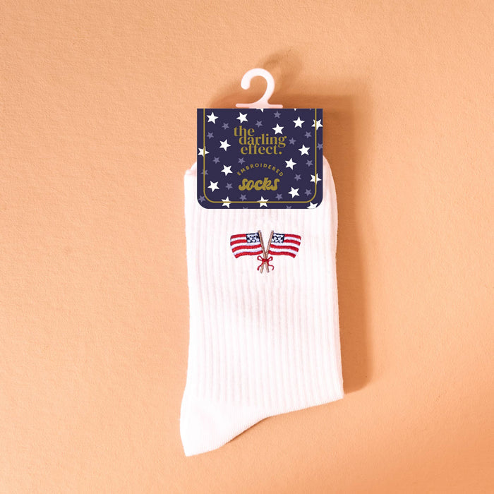American Flag Embroidered Crew Socks