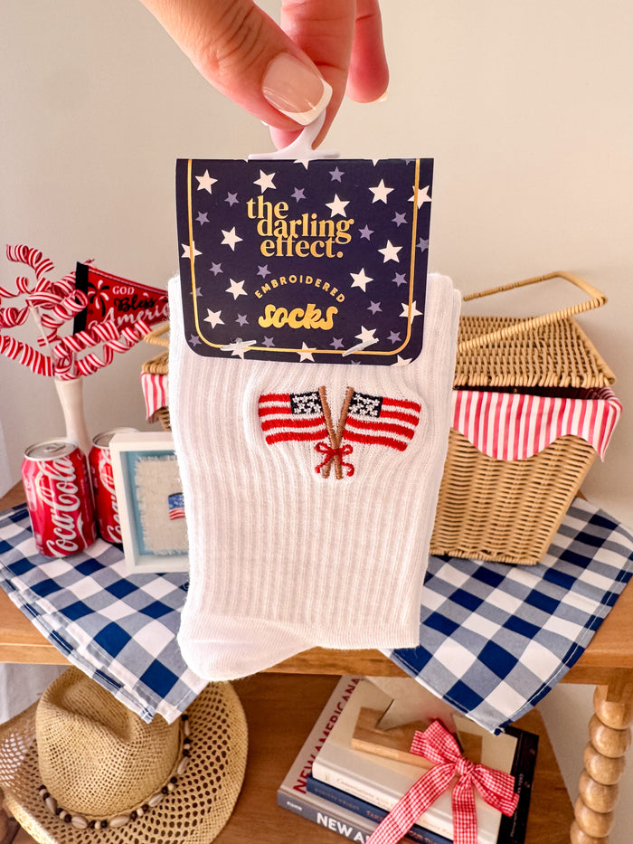 American Flag Embroidered Crew Socks
