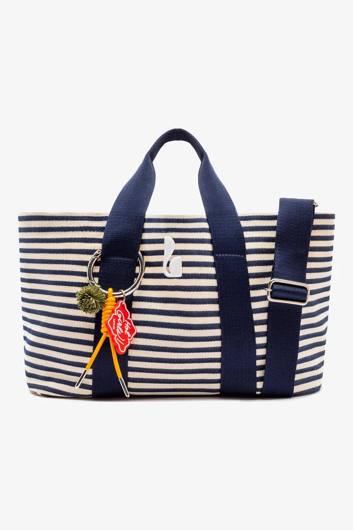 Americana Tote Bag In Indigo And Natural Awning Stripe Handbag Larroudé