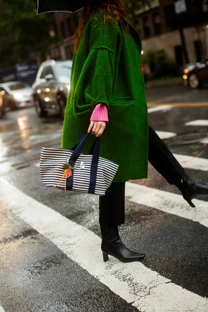 Americana Tote Bag In Indigo And Natural Awning Stripe Handbag Larroudé