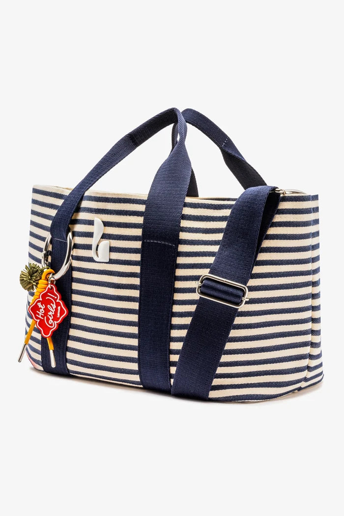 Americana Tote Bag In Indigo And Natural Awning Stripe Handbag Larroudé