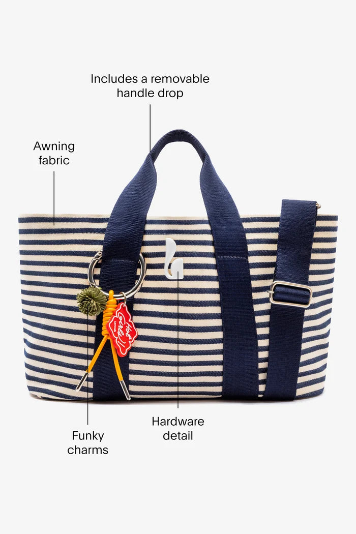 Americana Tote Bag In Indigo And Natural Awning Stripe Handbag Larroudé