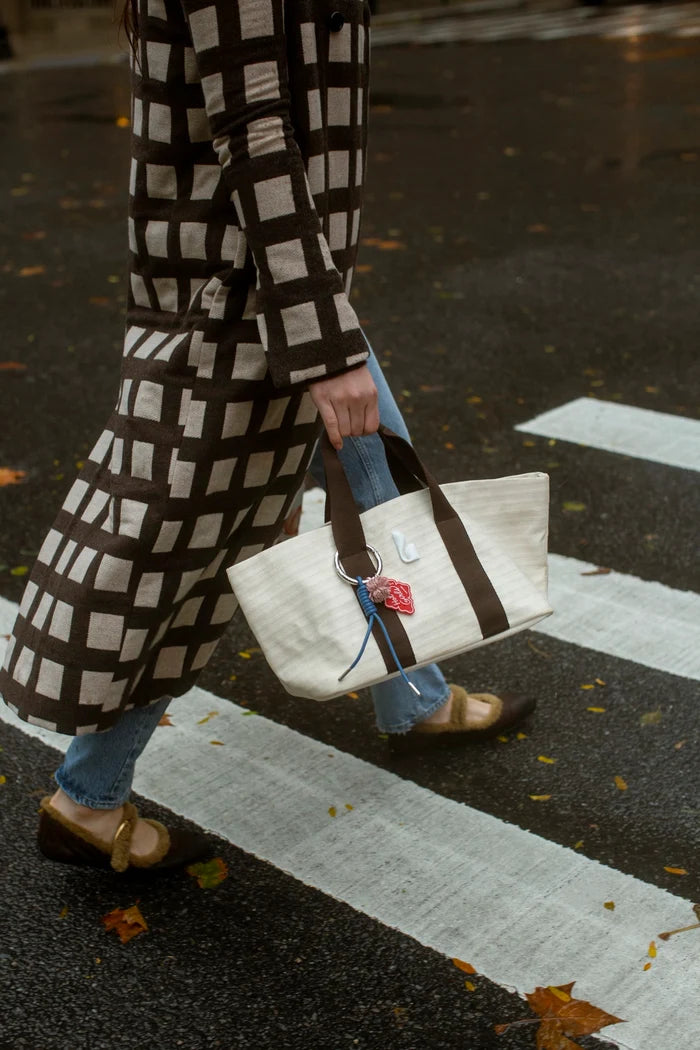 Americana Tote Bag In Ivory Awning Stripe Handbag Larroudé