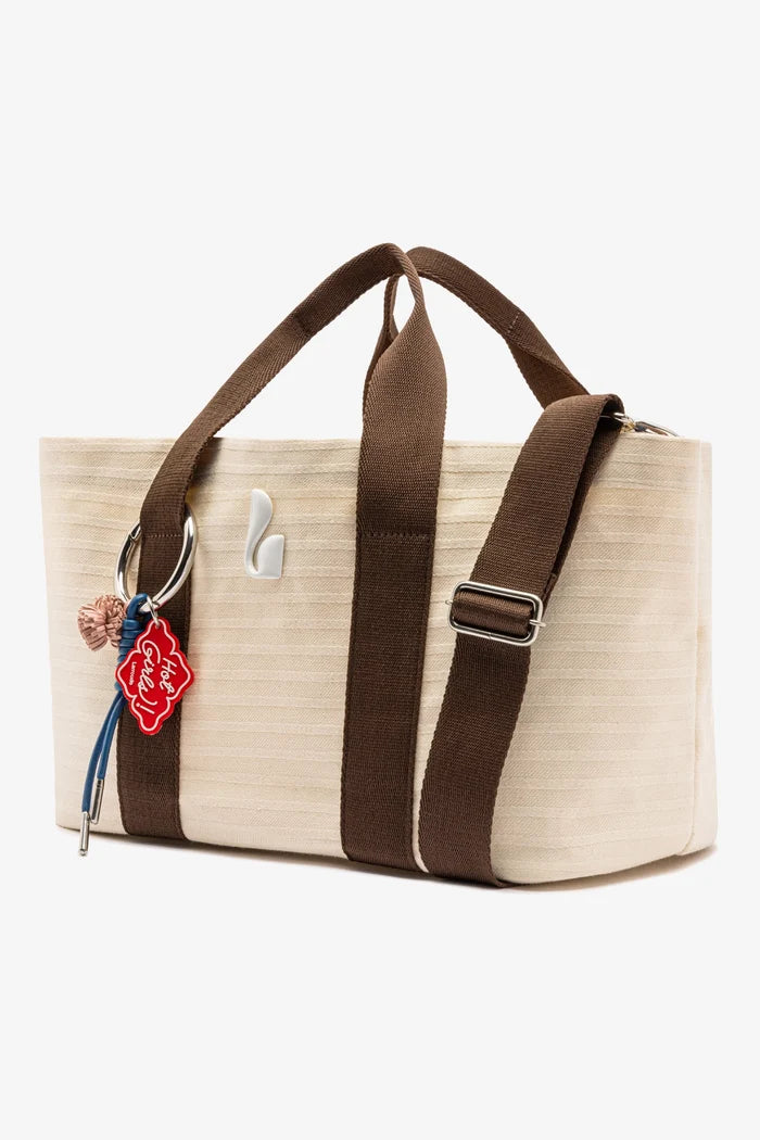 Americana Tote Bag In Ivory Awning Stripe Handbag Larroudé