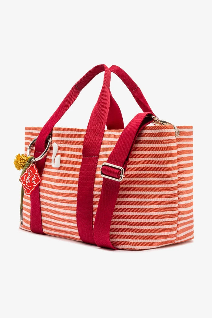 Americana Tote Bag In Tulip Awning Stripe Handbag Larroudé
