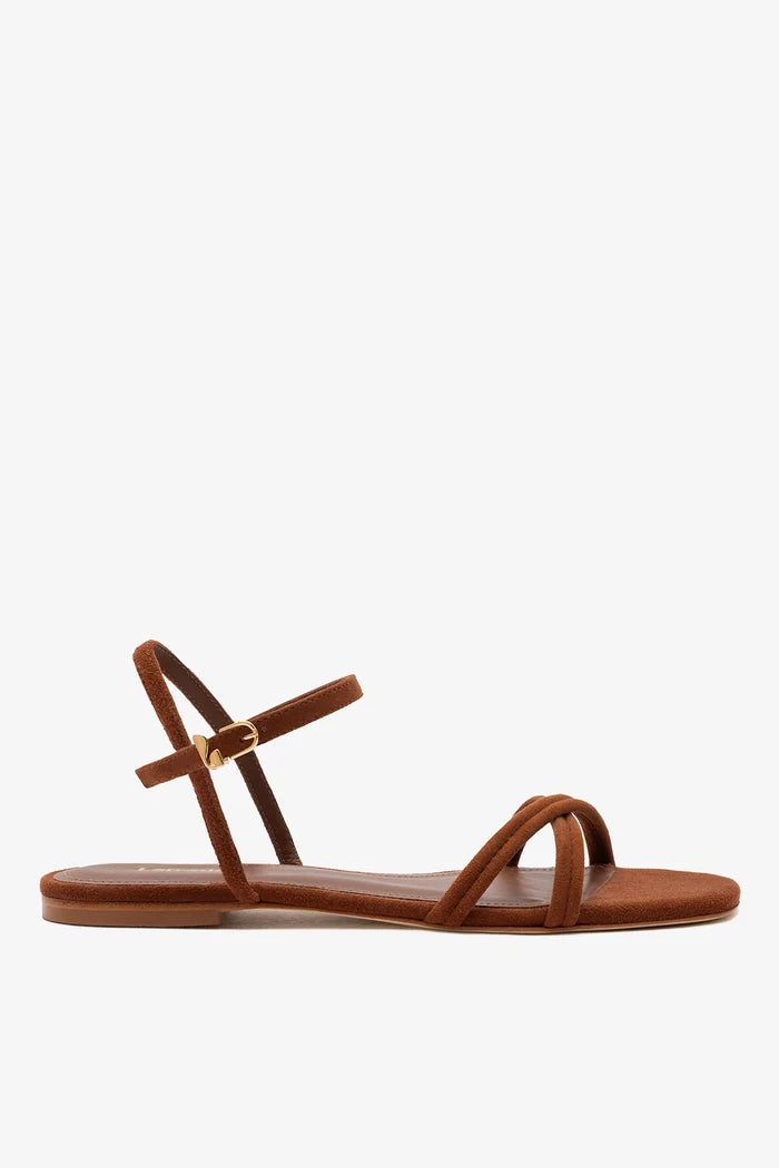 Annie Ankle Strap Sandal In Burnt Umber Leather Flat - Sandal Larroudé
