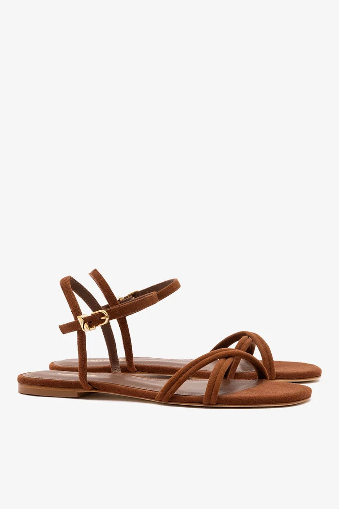 Annie Ankle Strap Sandal In Burnt Umber Leather Flat - Sandal Larroudé