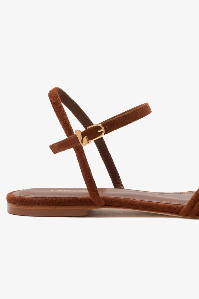Annie Ankle Strap Sandal In Burnt Umber Leather Flat - Sandal Larroudé