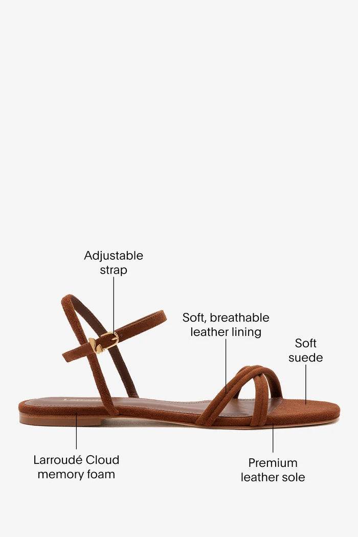Annie Ankle Strap Sandal In Burnt Umber Leather Flat - Sandal Larroudé