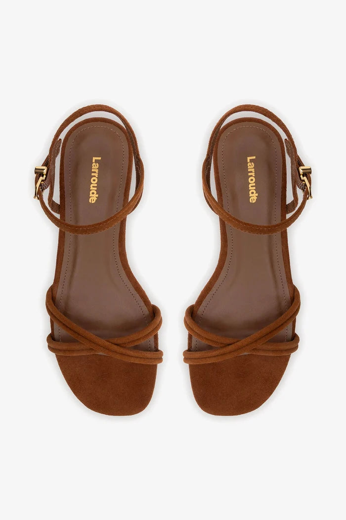 Annie Ankle Strap Sandal In Burnt Umber Leather Flat - Sandal Larroudé