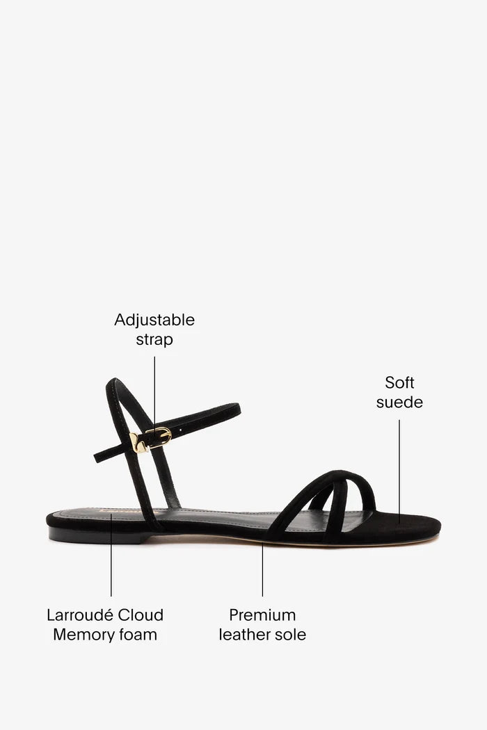 Annie Sandal Ankle Tie In Black Leather Flat - Sandal Larroudé