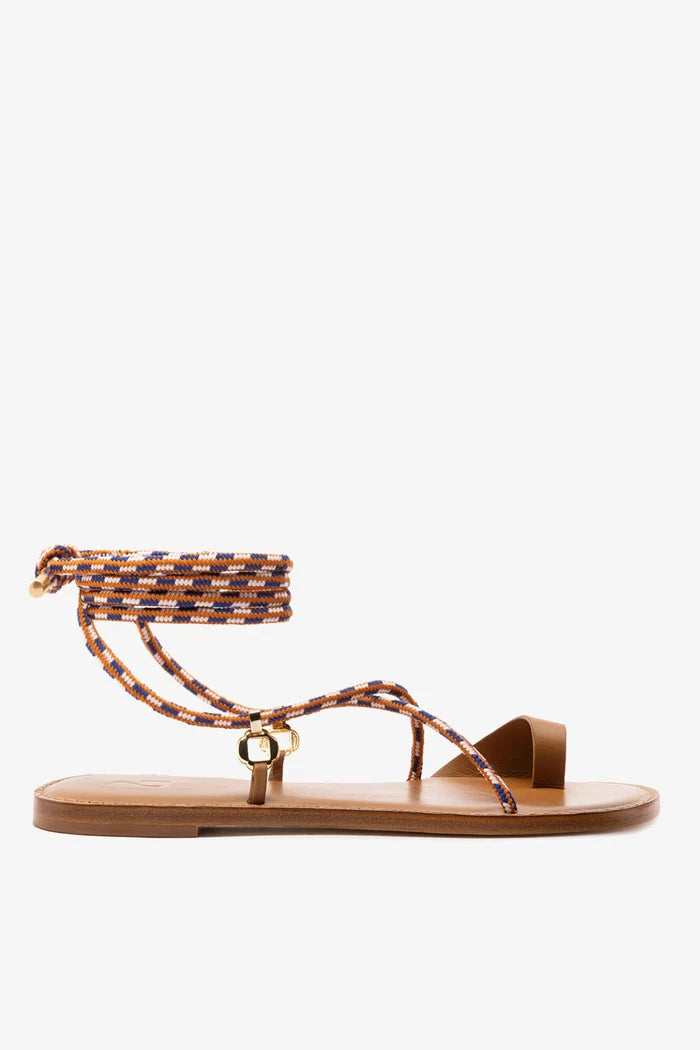 Antibes Flat In Caramel Leather Flat - Sandal Larroudé
