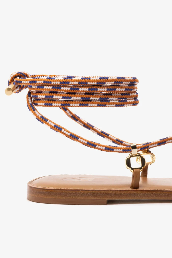 Antibes Flat In Caramel Leather Flat - Sandal Larroudé