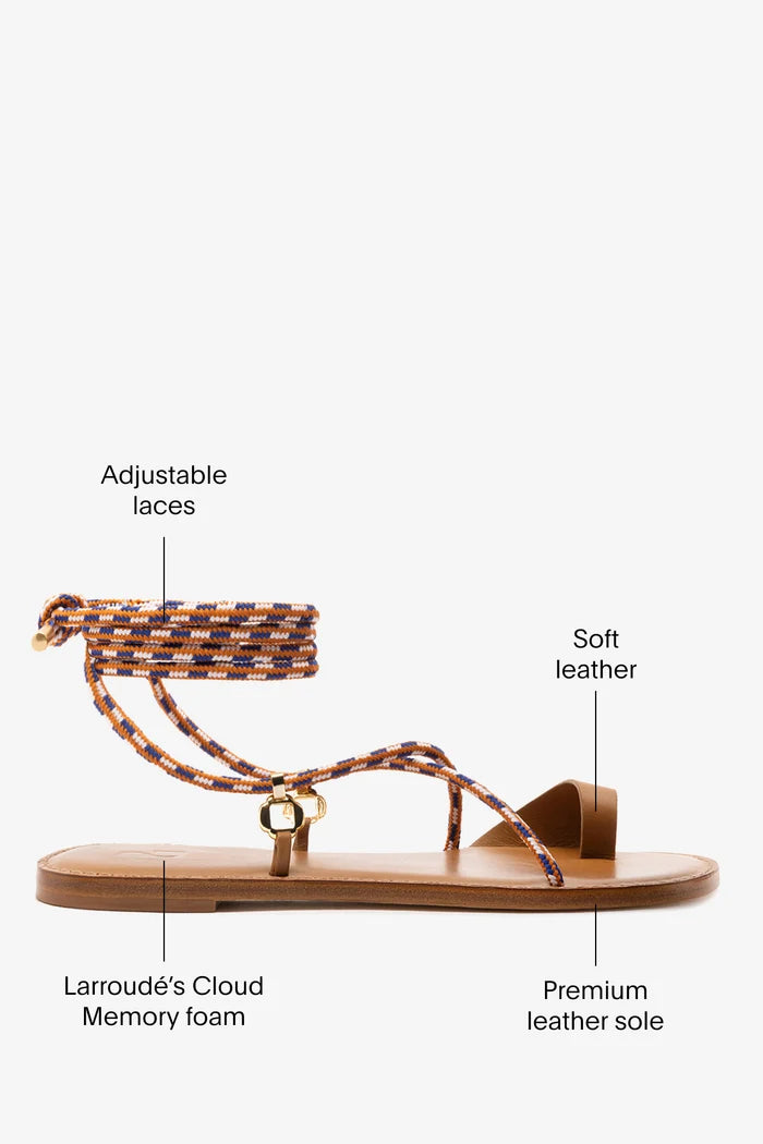 Antibes Flat In Caramel Leather Flat - Sandal Larroudé