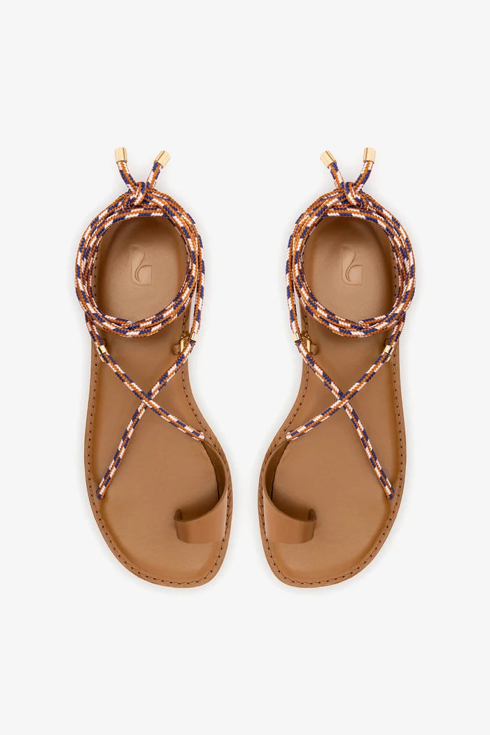 Antibes Flat In Caramel Leather Flat - Sandal Larroudé