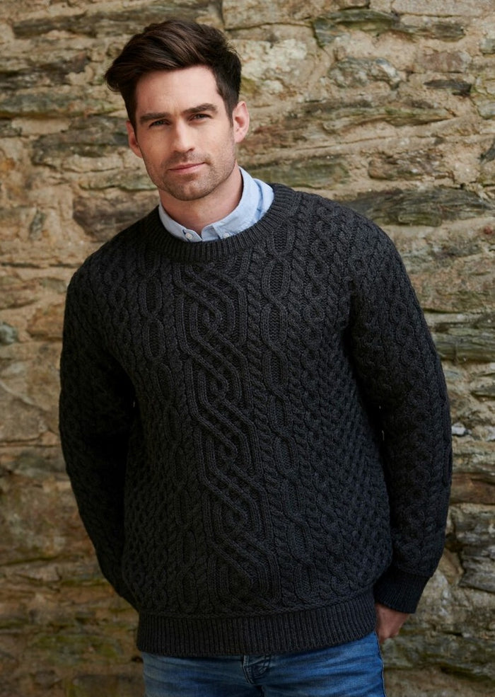 Aran Men's Super Soft Crew Neck Sweater - Charcoal
