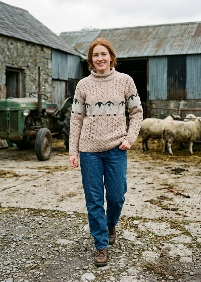 Aran Merino Wool Sheep Sweater | Oatmeal