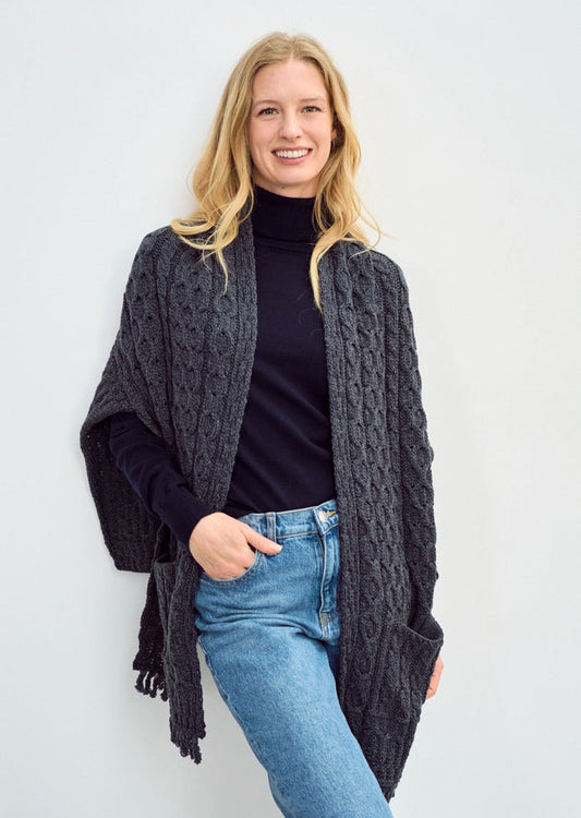 Aran Pocket Shawl - Charcoal