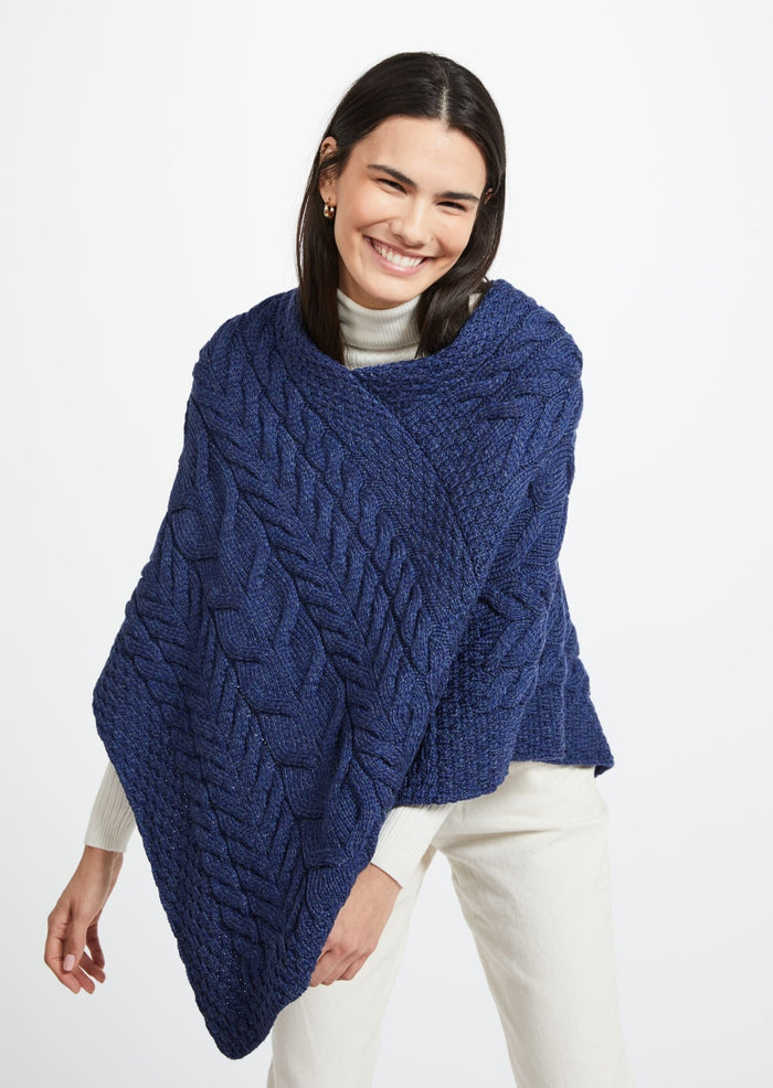 Aran Super Soft Poncho - Navy