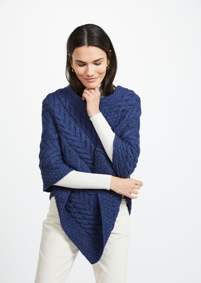 Aran Super Soft Poncho - Navy