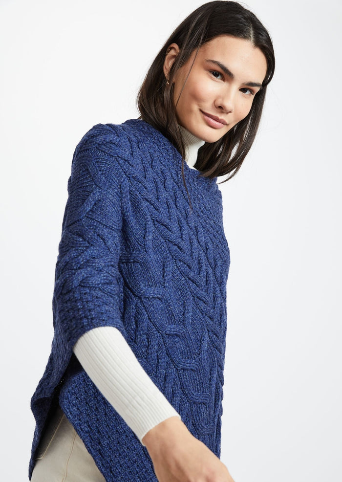 Aran Super Soft Poncho - Navy