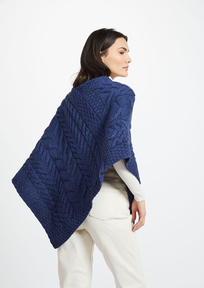 Aran Super Soft Poncho - Navy