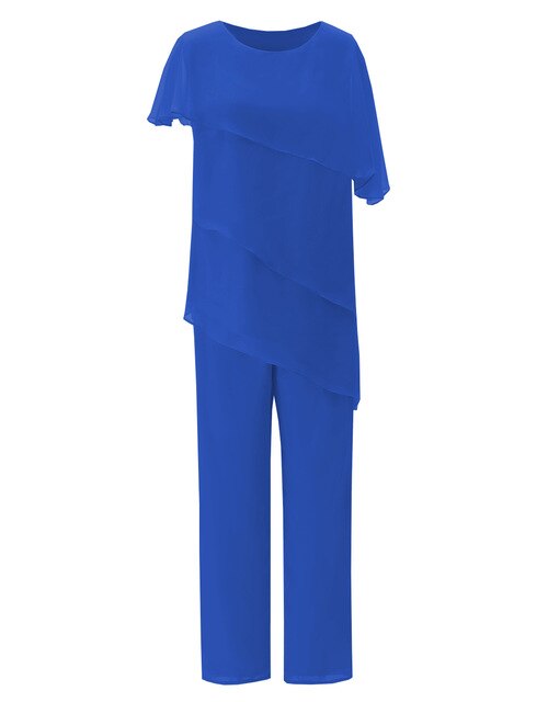 Asymmetrical Layering Chiffon 2 Pieces Mother of the Bride Dress Pant Suits for Wedding Party