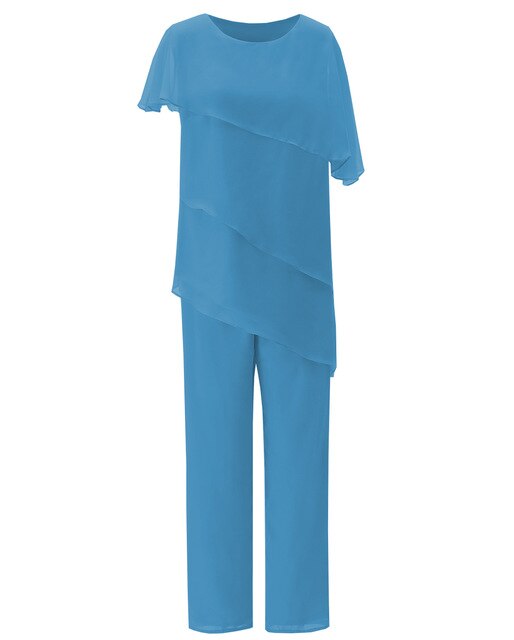 Asymmetrical Layering Chiffon 2 Pieces Mother of the Bride Dress Pant Suits for Wedding Party
