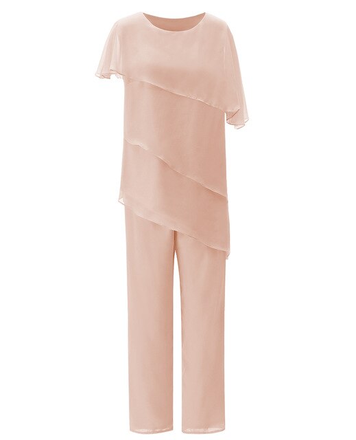 Asymmetrical Layering Chiffon 2 Pieces Mother of the Bride Dress Pant Suits for Wedding Party