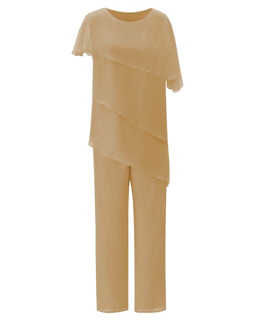 Asymmetrical Layering Chiffon 2 Pieces Mother of the Bride Dress Pant Suits for Wedding Party