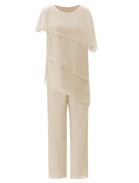Asymmetrical Layering Chiffon 2 Pieces Mother of the Bride Dress Pant Suits for Wedding Party