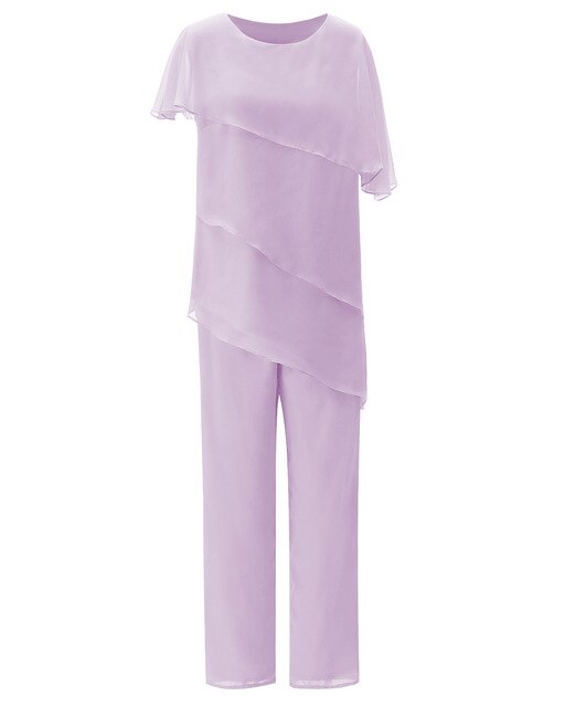 Asymmetrical Layering Chiffon 2 Pieces Mother of the Bride Dress Pant Suits for Wedding Party