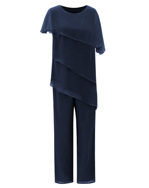 Asymmetrical Layering Chiffon 2 Pieces Mother of the Bride Dress Pant Suits for Wedding Party