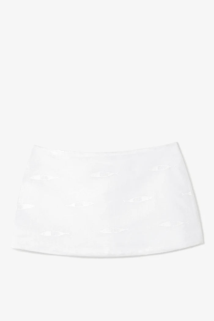 Ava Mini Skirt White Embroidered Fish Cotton Skirt Larroudé x Sheridan