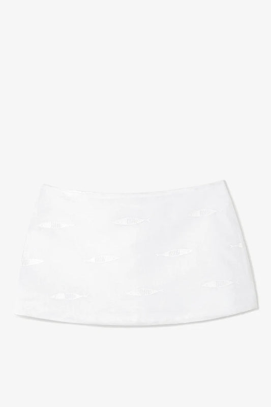 Ava Mini Skirt White Embroidered Fish Cotton Skirt Larroudé x Sheridan