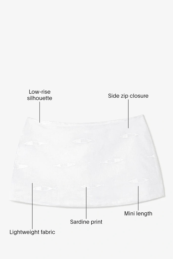 Ava Mini Skirt White Embroidered Fish Cotton Skirt Larroudé x Sheridan