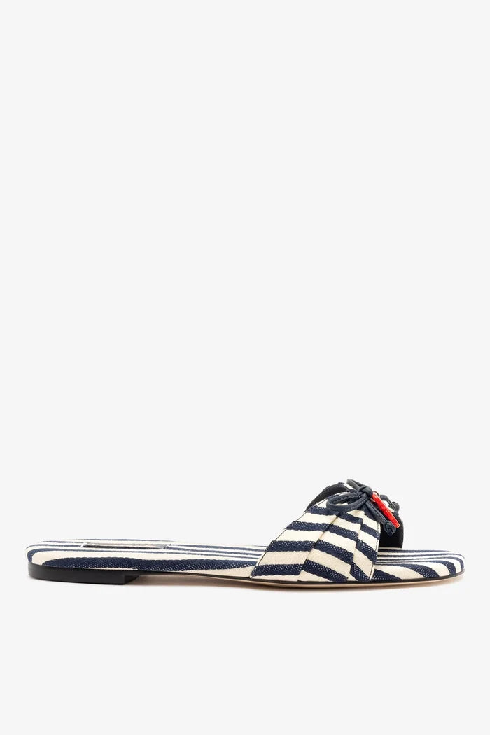 Bardot Flat Navy Striped Canvas Flat Larroudé 5 Navy