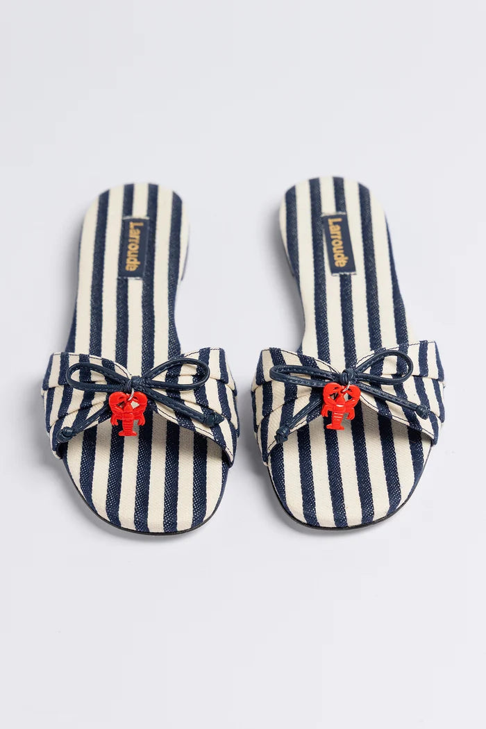 Bardot Flat Navy Striped Canvas Flat Larroudé