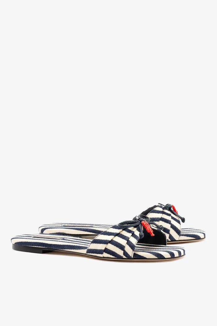 Bardot Flat Navy Striped Canvas Flat Larroudé