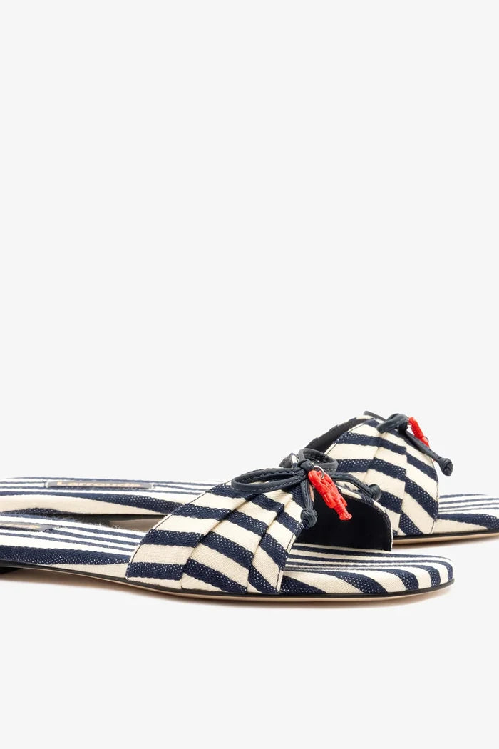Bardot Flat Navy Striped Canvas Flat Larroudé