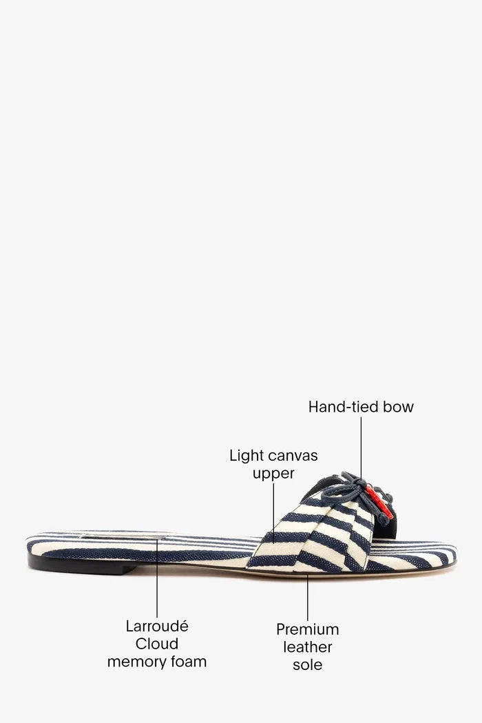 Bardot Flat Navy Striped Canvas Flat Larroudé