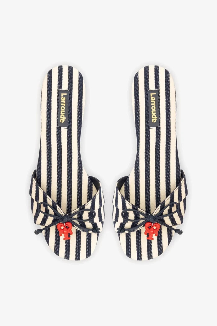 Bardot Flat Navy Striped Canvas Flat Larroudé