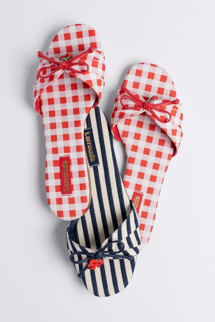Bardot Flat Navy Striped Canvas Flat Larroudé