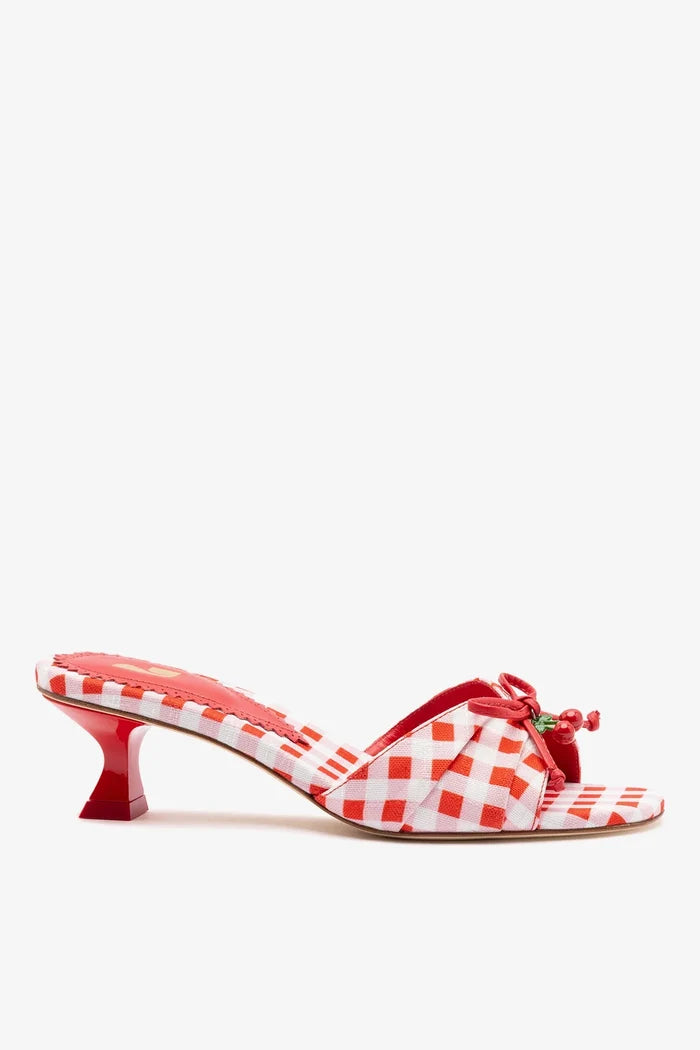 Bardot Mule Scarlet Printed Fabric Mule Larroudé 5 Scarlet