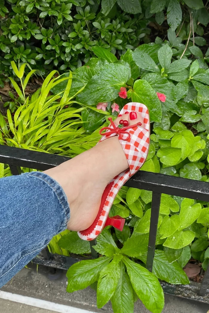 Bardot Mule Scarlet Printed Fabric Mule Larroudé